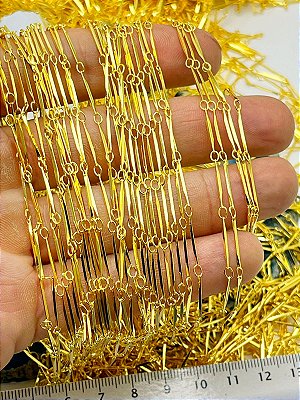 CORRENTE PALITO DIAMANTADA - BANHO OURO CAMADA 2 MILÉSIMOS COM VERNIZ PROTETIVO - 1 METRO