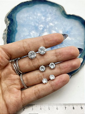 TRIO BRINCO PRATA ZIRCONIA REDONDO - BANHO PRATA 925 SEMIJOIA CAMADA 50 MILÉSIMOS COM VERNIZ - 3 PARES