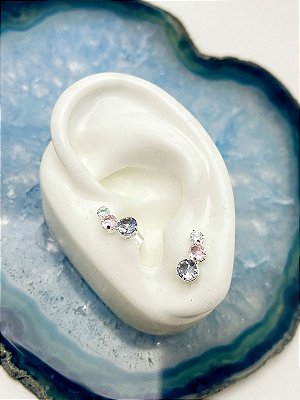 BRINCO ZIRCONIA REDONDO COLORIDO PRATA - EAR CUF - BANHO PRATA 1000 CAMADA 50 MILÉSIMOS COM VERNIZ - SEMIJOIA - 1 PAR