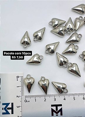 Pingente coracao - Pacote 10pcs - Níquel Branco