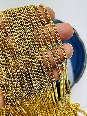 CORRENTE GRUME LIXADA 1.0MM ALUMINIO ANODIZADA BANHO OURO - 1 METRO