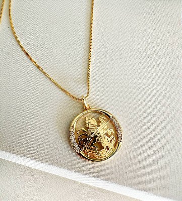 colar sao jorge - 01 unid - Banho de ouro 02 milésimos mais verniz protetivo