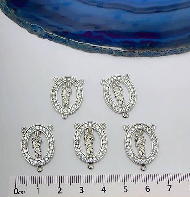 Pingente Religioso Para Terço Com Zirconia - 01  Unid -Níquel Branco