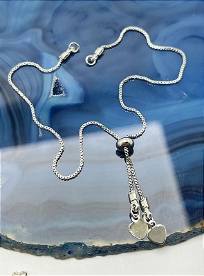 PULSEIRA GRAVATINHA BIPARTIDA VENEZIANA 0,80MM - Banho Prata 925 Semijoia com verniz italiano - fecho silicone e pingente coracao - 1 unidade