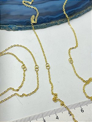 COLAR BIPARTIDA CORRENTE CADEADO DIAMANTADA - MEDIDA 60CM COM DUAS ARGOLINHAS PARA PINGENTE OU ESCAPULARIO - BANHO OURO CAMADA 2 MILÉSIMOS COM VERNIZ ITALIANO