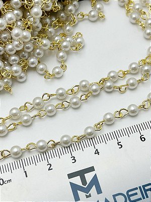 Corrente Perola 5mm banho ouro camada 2 milésimos com verniz protetivo - 1 Metro