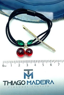 ELASTICO CHERRY CEREJA ZIRCONIA E 1  GRAMPO CRAVEJADO ZIRCONIA - 2 UNIDADES
