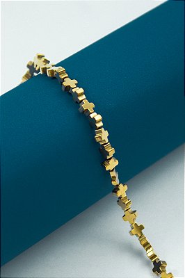 Fio Hematita Dourada Cruz 6Mm - O Fio