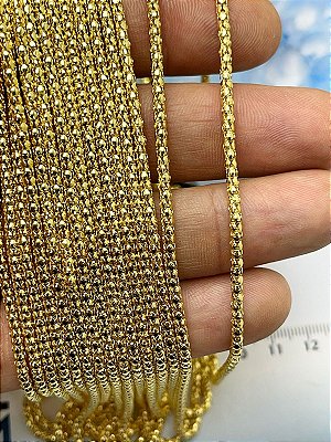 CORRENTE REDONDA OCA - TIPO ABACAXI - BANHO OURO 18K COM 2 MILÉSIMOS DE CAMADA E VERNIZ - 1 METRO
