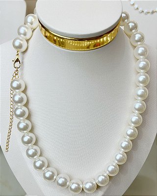 Colar Perola 12mm 45cm com extensora - 1 Unidade