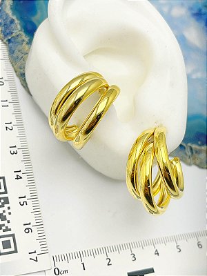 Brinco Argola Tres Voltas -20mm - Banho ouro camada 2 milésimos com verniz - 1 par
