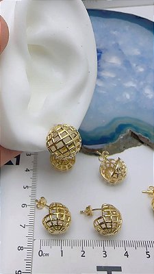 Brinco Meia Bola Ouro - 01 Par
