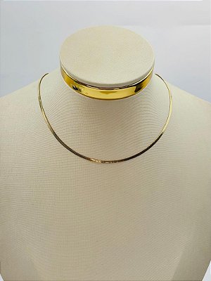 Choker Fita de 3mm espessura - medida 40cm com extensora - Banho Ouro camada 2 milésimos com verniz - 1 Unidade
