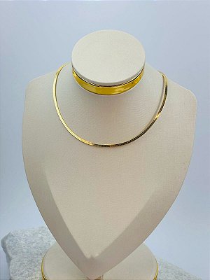 Choker Fita de 3mm espessura - medida 40cm com extensora - Banho Ouro camada 2 milésimos com verniz - 1 Unidade
