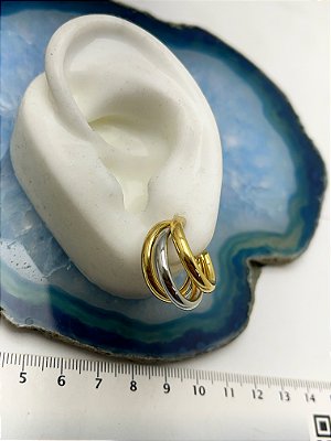 Brinco argola com 3 voltas ouro e níquel - par
