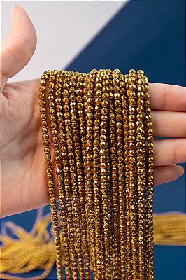 Fio Hematita Dourada Bolinha 4mm Facetada - O Fio