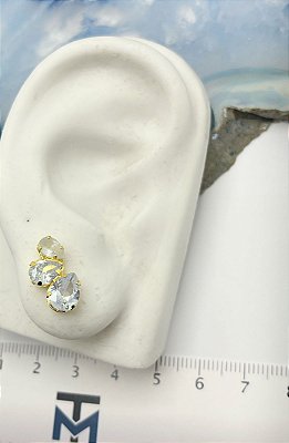 Brinco gota zirconia banho ouro - com tarraxa - 1 par