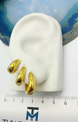 Trio Brinco Argola click - 3 pares P M G - banho ouro 18k camada 2 milésimos com veniz
