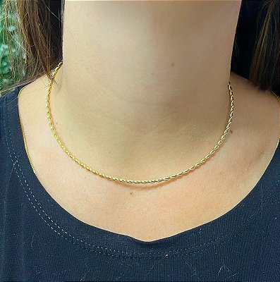 Choker torcida tipo Aro banho ouro camada 2 milésimos com verniz - aro em latão - com extensora / alongadora - 1 unidade
