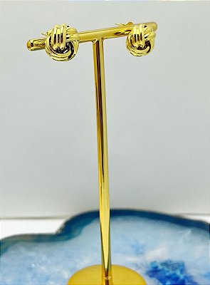 Brinco redondo entrelaçado - 1 par - medida 10mm - banho ouro 18k com 2 milesimos de camada