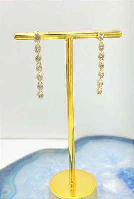 Brinco zirconia cristal com tarraxa - 1 par - banho ouro 18k com 2 milesimos de camada