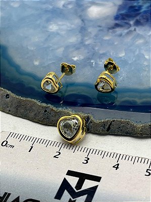 Conjunto Coracao Zirconia cristal - caixa banho ouro 18k camada 2 milésimos com verniz - brinco e pingente