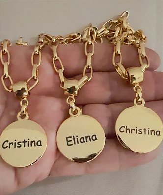 Colar Medalha Personalizado Nome Ouro - 01 unid