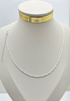 Colar Singapura medida 40cm com extensora alongadora - Banho semijoia Prata 925 com 50 milésimos de camada e Verniz Protetivo - 1 unidade