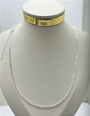 Colar Cadeado diamantada medida 40cm mais extensora - Banho semijoia Prata 925 com 50 milésimos de camada e Verniz Protetivo - 1 unidade