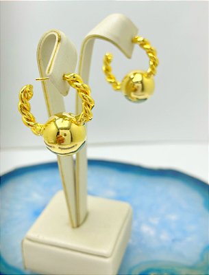 Brinco Argola Com Bola Banho ouro 18k com 2 milésimos de camada e verniz protetivo - 1 par