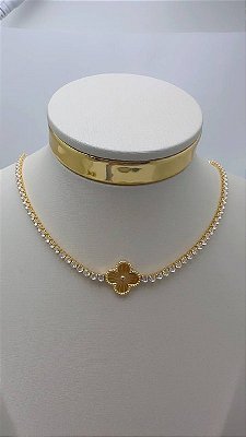 Colar Riviera Com Trevo 45cm Banhado Ouro 18k - 01 Und