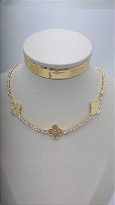 Colar Riviera Com Trevo 45cm Banhado Ouro 18k - 01 Und