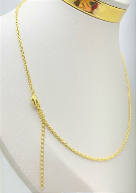 Colar Cadeado diamantada com extensora - medida 45cm - Banho ouro 18k com 2 milésimos de camada - 1 unidade
