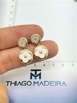 Brinco Trevo cravejado zircônia banho ouro - 1 par