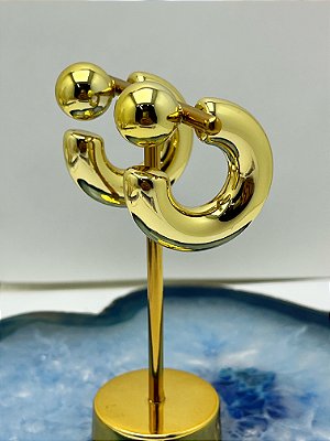 Brinco Argola tarraxa bola banho ouro - 1 par