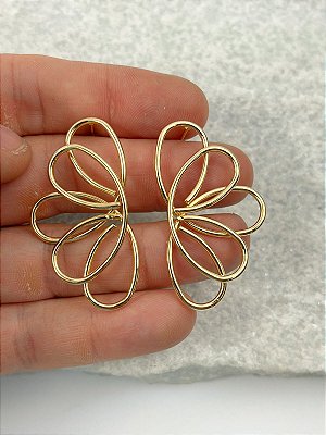 Brinco MEIA FLOR VAZADO orgânico banho ouro - 1 par