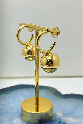 Brinco Argola Bola banho ouro - 1 par com tarraxa