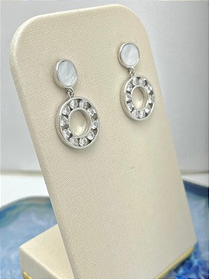 Brinco Redondo com zirconia banho niquel com tarraxa - 1 par
