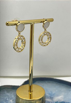 Brinco Redondo com zirconia banho ouro com tarraxa - 1 par