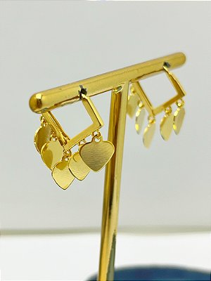 Brinco tranqueta coração - banho ouro - 1 par