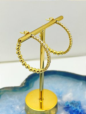 Brinco Argola zircônia bolinha - banho ouro - 1 par