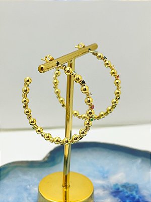 Brinco Argola zircônia colorida bolinha - banho ouro - 1 par