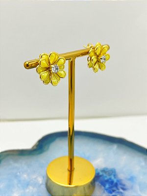 Brinco Flor Banho ouro - 1 par