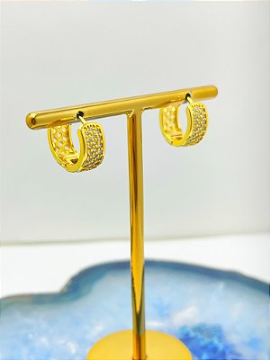Brinco Argola Cravejado Banho ouro - 1 par