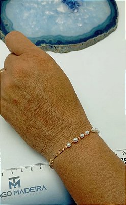 Pulseira Perola Coracao com alongadora - Banho ouro camada 2 milésimos com verniz - 1 unidade
