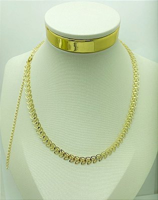 Colar Flecha com extensora - medida 40cm - Banho Ouro 2 Milésimos Com Verniz - 1 unidade
