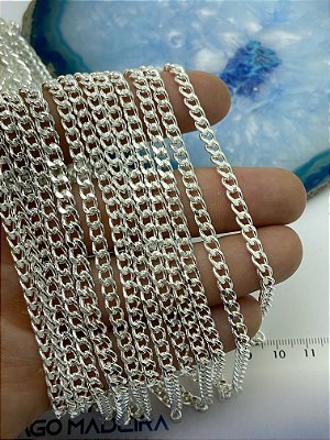 Corrente Grume lixada 1.2mm Banho Prata semijoia camada 50 milésimos com verniz italiano - 1 metro