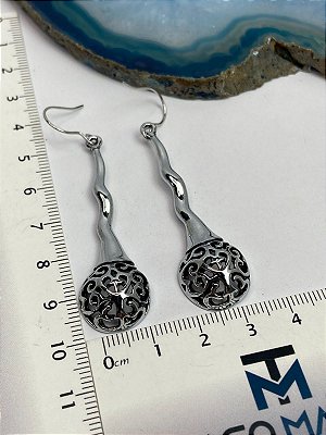 Brinco Aço Inox Gota Estilo Prata Bali - 1 par