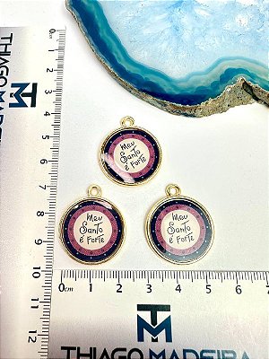 Pingente Resinado Meu Santo É Forte Ouro 18K - 01 Und