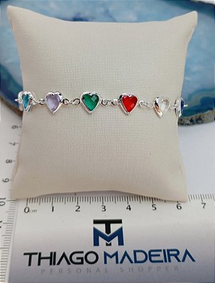 Pulseira Coracao Colorido Prata - 01 Und